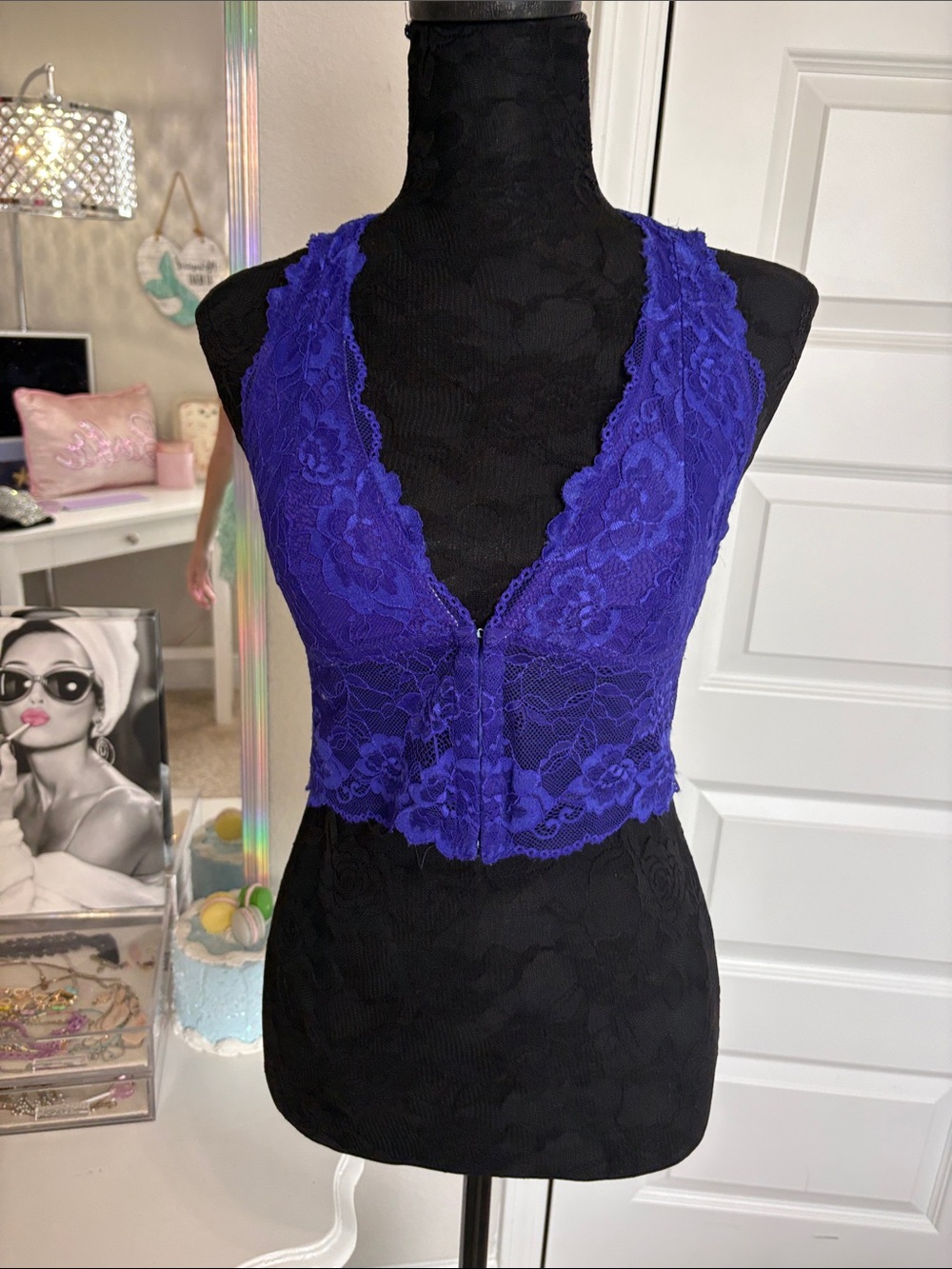 Lace Front-Zip Bralette - Royal Purple
